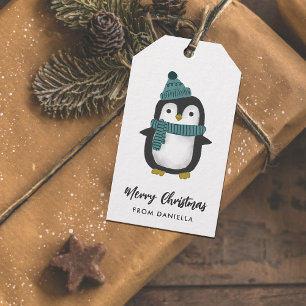 Étiquettes-cadeau Petit pingouin mignon Noël personnalisé