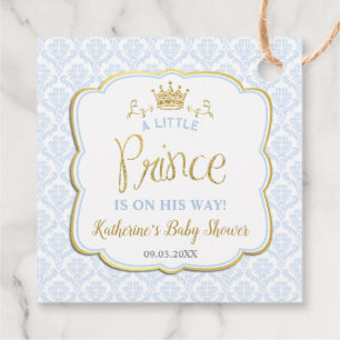 Étiquettes Cadeau Petit Prince Blue Damask Gold Crown Baby shower