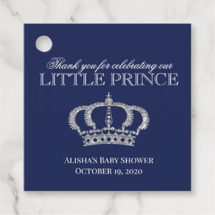 Étiquettes Cadeau Petit Prince Royal Blue Silver Douche Merci