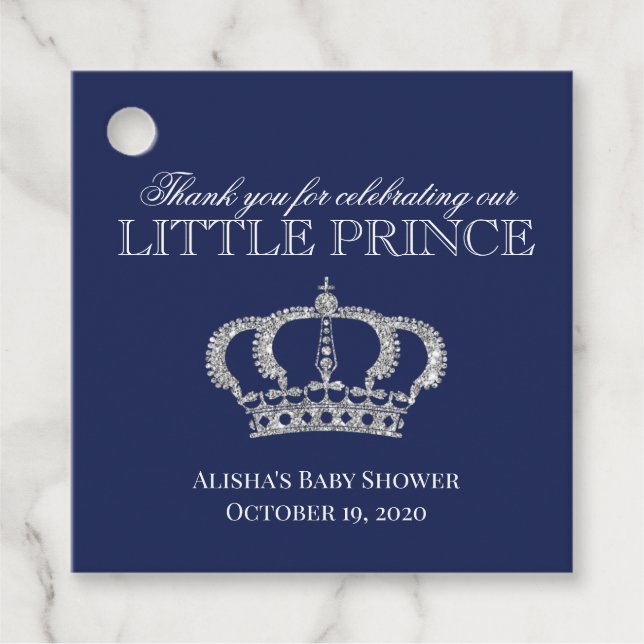 Étiquettes Cadeau Petit Prince Royal Blue Silver Douche Merci (Devant)