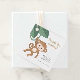 Étiquettes Cadeau Petit singe mignon avec des feuilles tropicaux mer