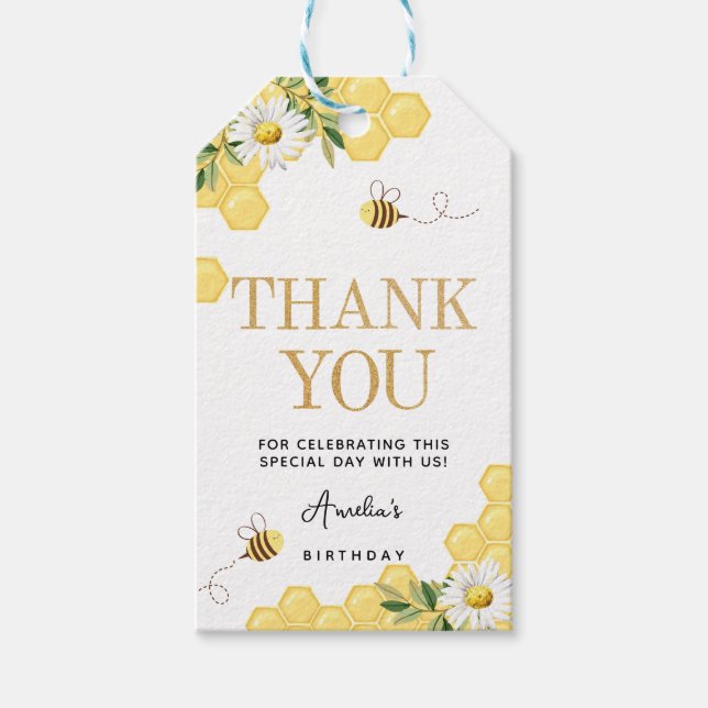 Étiquettes-cadeau Petite abeille de miel 1er Merci d'anniversaire de (Devant)