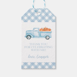 Étiquettes-cadeau Petite citrouille camion bleu pastel premier anniv