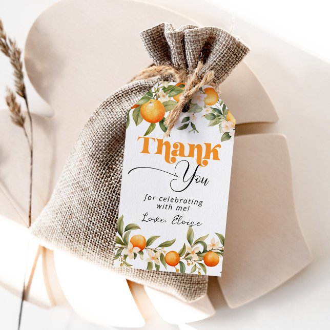 Étiquettes-cadeau Petite cutie agrumes oranges anniversaire merci (Créateur téléchargé)