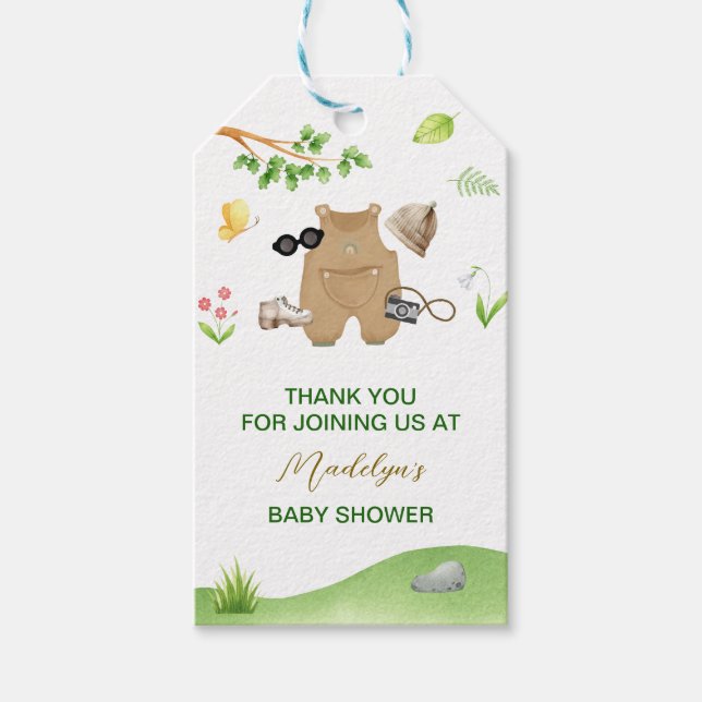 Étiquettes-cadeau Petite Exploratrice Fête Bébé Forêt de Bois (Devant)