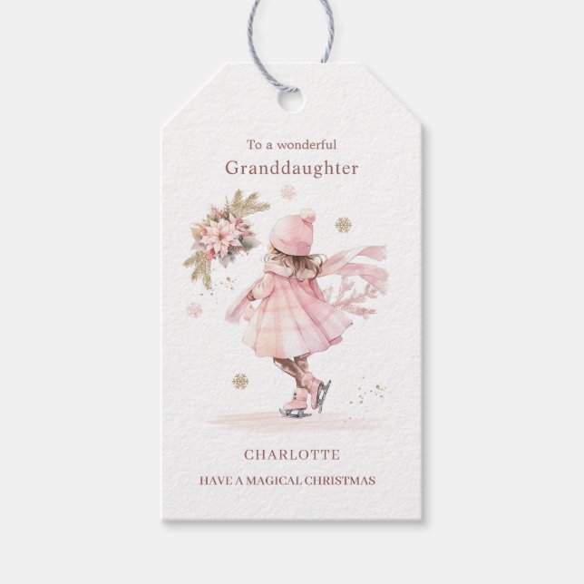 Étiquettes-cadeau Petite fille de Noël rose (Devant)