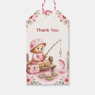 Étiquettes-cadeau Petite Fille Pêcheuse Baby Shower Ours en Peluch