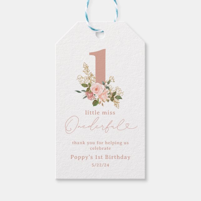 Étiquettes-cadeau Petite Miss Rose Onederful 1er Anniversaire Privil (Devant)