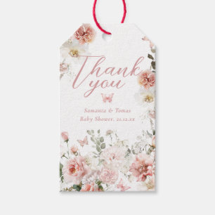 Étiquettes-cadeau Petite Papillon Fleurs Roses Baby Shower Fille