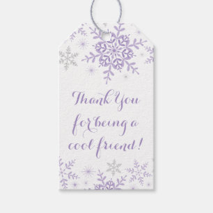 Étiquettes-cadeau Petite Parties scintillant d'argent pourpre flocon