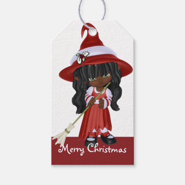 Étiquettes-cadeau Petite sorcière de Noël afro-américaine - (Devant)