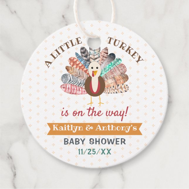 Étiquettes Cadeau Petite Turquie En Route ! Baby shower de Thanksgiv (Devant)