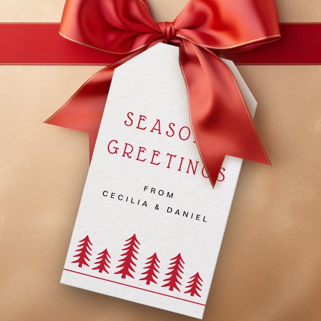 Étiquettes-cadeau Petits arbres de Noël mignons rouge blanc (Minimal cute Christmas trees red white Gift Tags)