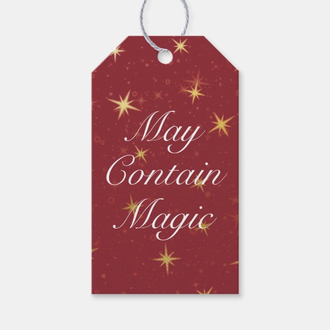 Étiquettes-cadeau Peut Contenir Magic Red & Faux Gold Foil Stars (Devant)