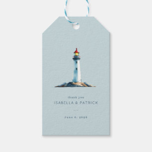 Étiquettes-cadeau Phare à l'aquarelle bleu serein