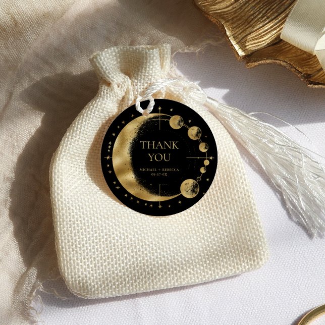 Étiquettes Cadeau Phases de la Lune d'or noir céleste Merci Mariage (Créateur téléchargé)