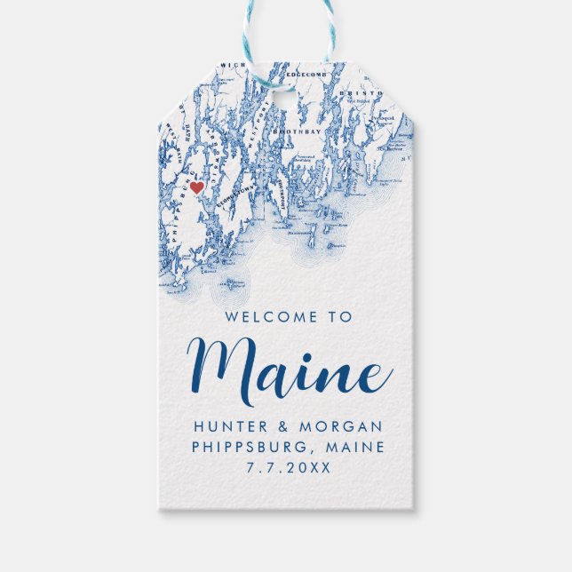 Étiquettes-cadeau Phippsburg Maine Carte moderne Marine Mariage Fave (Devant)