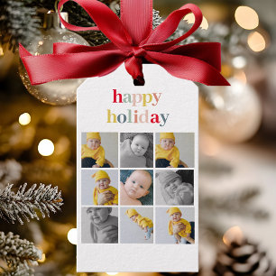 Étiquettes-cadeau Photo Collage   Colorful Happy Holiday