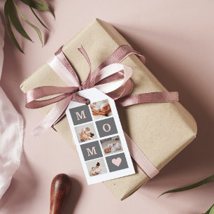 Étiquettes-cadeau Photo de collection moderne Best Mom Pink & Grey C