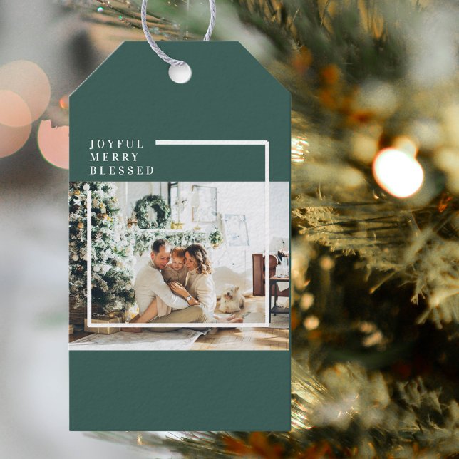Étiquettes-cadeau Photo de famille moderne | Joyeux Joyeux Joyeux Bé (Créateur téléchargé)