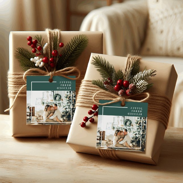 Étiquettes Cadeau Photo de famille moderne | Joyeux Joyeux Joyeux Bé (Créateur téléchargé)