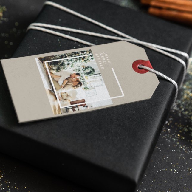 Étiquettes-cadeau Photo de famille moderne | Joyeux Joyeux Joyeux Bé (Créateur téléchargé)