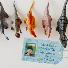 Étiquettes-cadeau Photo de l'enfant Valentine Dinosaur "Dino-Mite" T