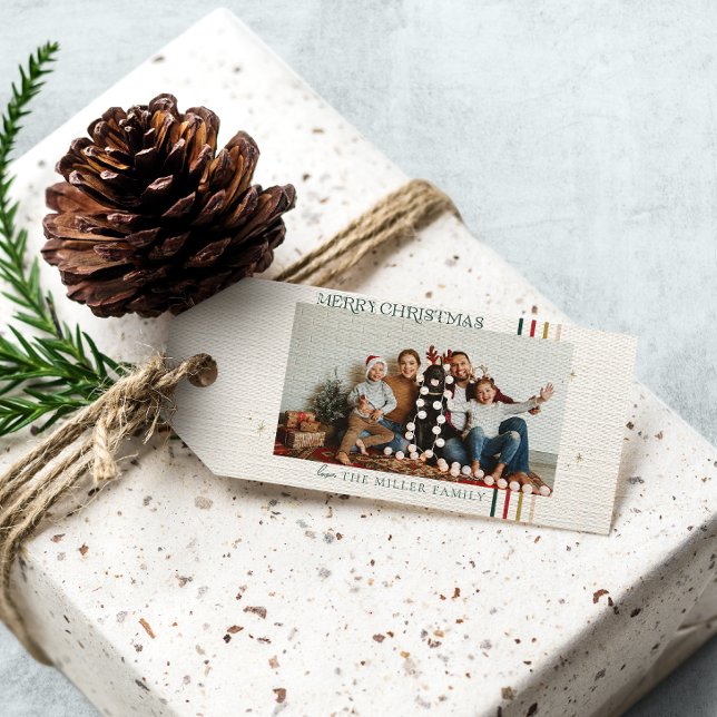 Étiquettes-cadeau Photo de Noël minimale | Portrait de famille moder (Créateur téléchargé)