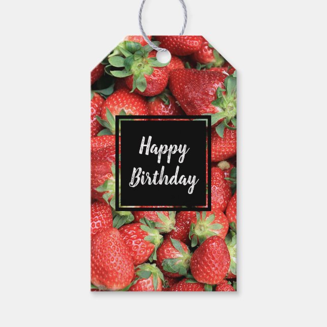 Étiquettes-cadeau Photo de Red Juicy Strawberries Anniversaire (Devant)