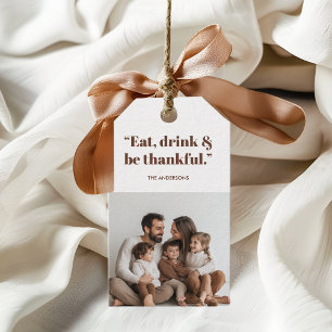 Étiquettes-cadeau Photo de Thanksgiving Manger Boire & être reconnai