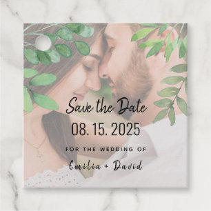 Étiquettes Cadeau Photo de verdure Mariage Enregistrer la date