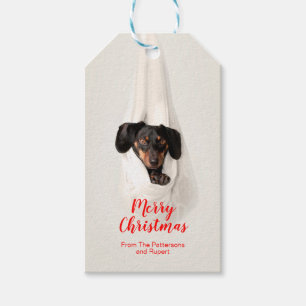 Étiquettes-cadeau Photo mignonne de Noël de chiot de famille