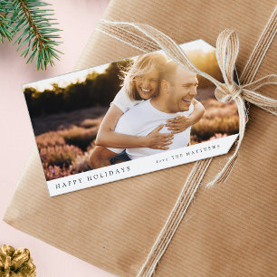 Étiquettes-cadeau Photo minimale du couple Simple Elegant Christma