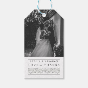 Étiquettes-cadeau Photo officielle Feuille noir blanc Mariage
