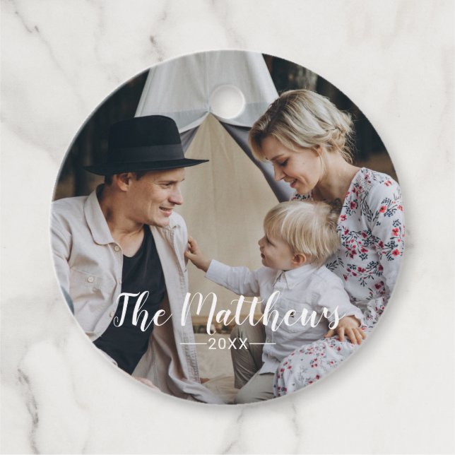 Étiquettes Cadeau Photo personnalisée avec nom de famille (Devant)