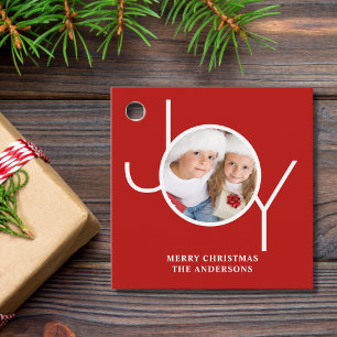 Étiquettes Cadeau Photo personnalisée Rouge Joyeux Noël