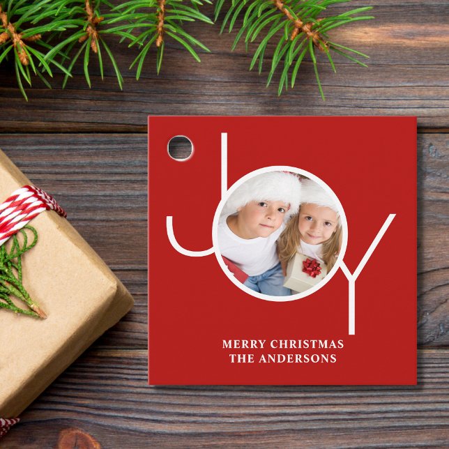 Étiquettes Cadeau Photo personnalisée Rouge Joyeux Noël (Créateur téléchargé)