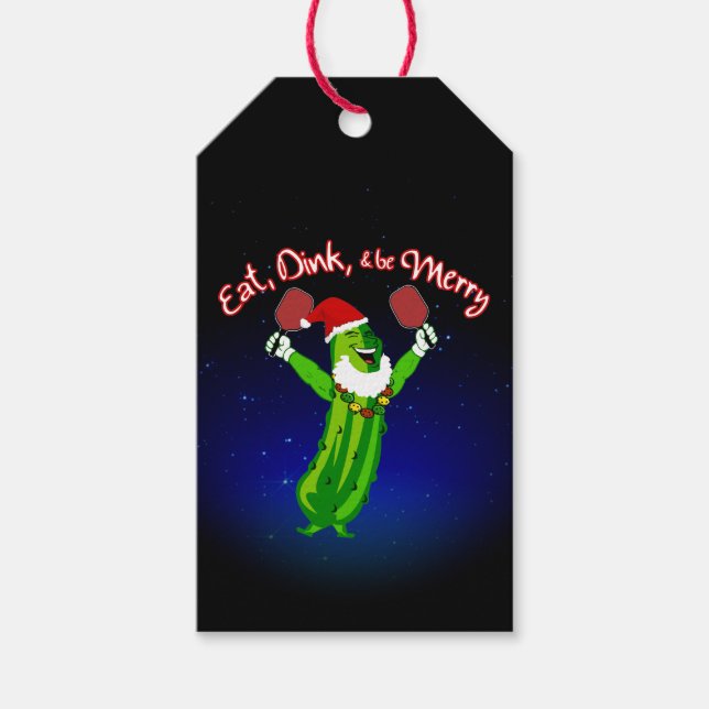 Étiquettes-cadeau Pickleball Noël Pickleball Santa Hat Pickle (Devant)