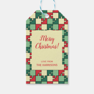 Étiquettes-cadeau Pièces de puzzle géométrique rouge vert Motif