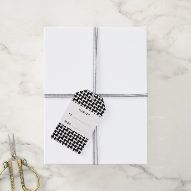 Étiquettes-cadeau Pied de fond noir et blanc Votre monogramme (Avec de la ficelle)