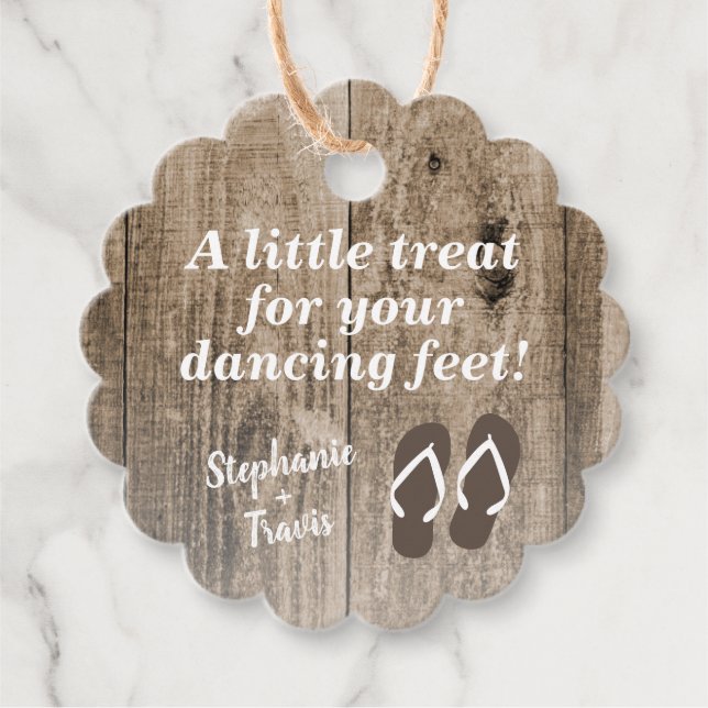 Étiquettes Cadeau Pieds de danse Flip Flops Mariage rustique (Devant)