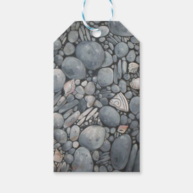 Étiquettes-cadeau Pierres de plage Coques Galets Rochers Peinture Ar (Devant)