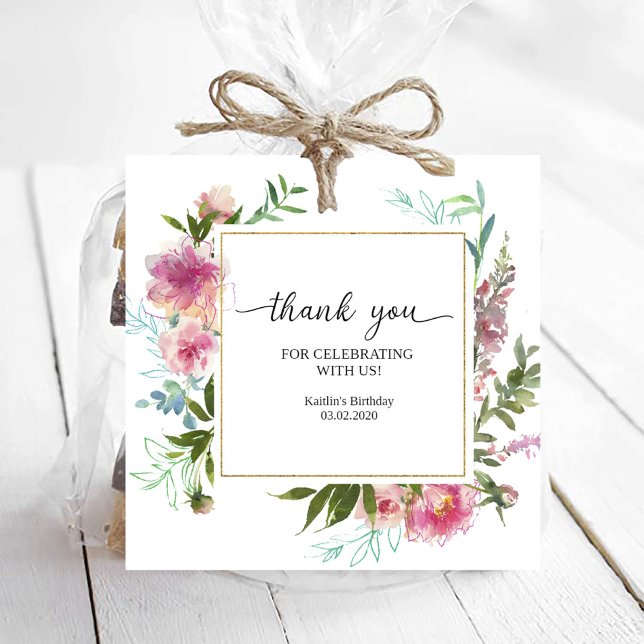 Étiquettes Cadeau Pies roses Anniversaire (Créateur téléchargé)