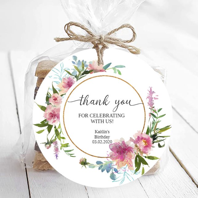 Étiquettes Cadeau Pies roses Anniversaire (Créateur téléchargé)