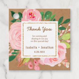 Étiquettes Cadeau Pies roses Rustiques Kraft Merci Mariage Floral