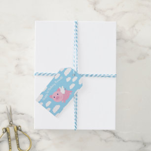 Étiquettes-cadeau Pig volant mignon 1er anniversaire Merci de fête