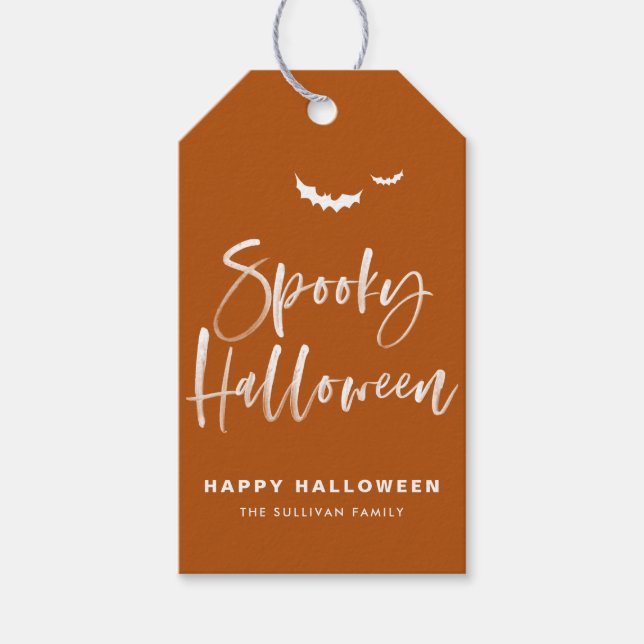 Étiquettes-cadeau Pinceau calligraphique orange brûlé pour Halloween (Devant)