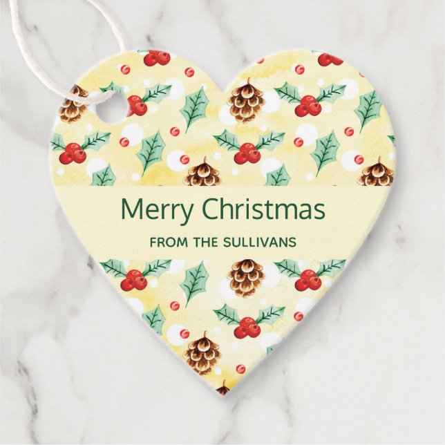 Étiquettes Cadeau Pine Cones et Motif de Noël Holly (Devant)