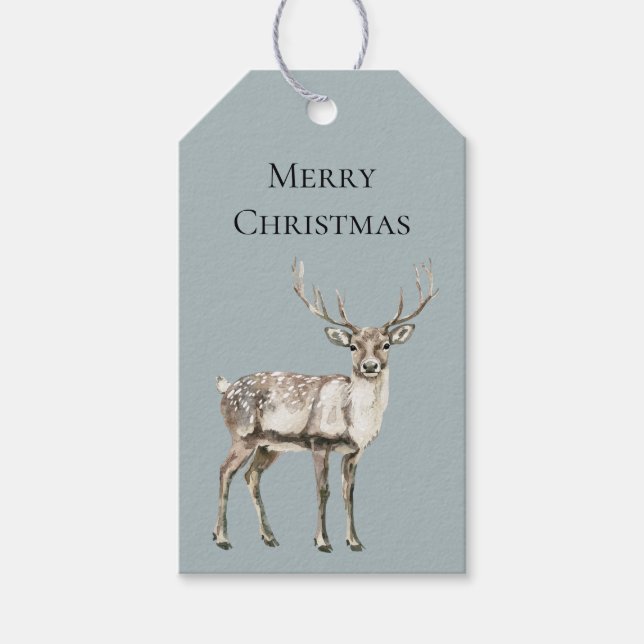 Étiquettes-cadeau Pine de Noël Vert Cerf Rustique (Devant)