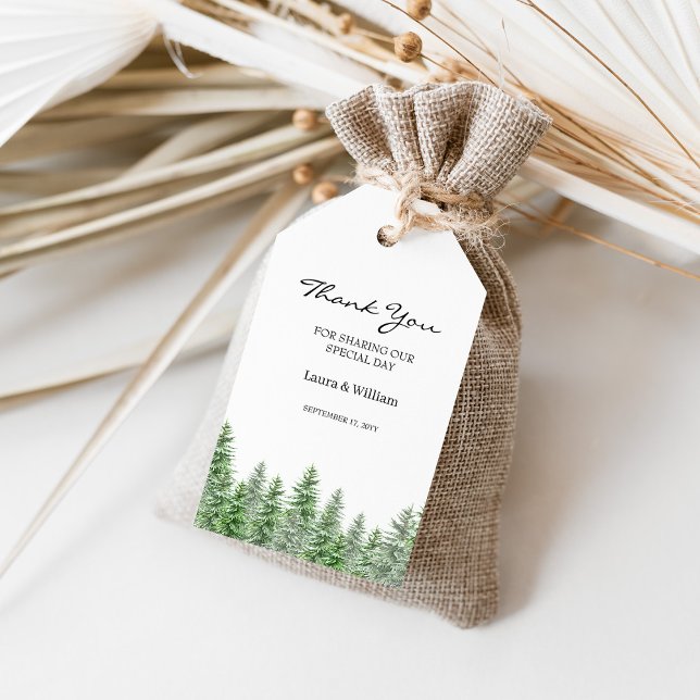 Étiquettes-cadeau Pine Tree Woodland Mariage Favoriser Merci (Créateur téléchargé)